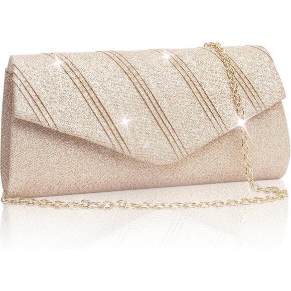Accessories - Luxury Glitter Clutch Purse with Pleated Design - Perfect for Night Out Events